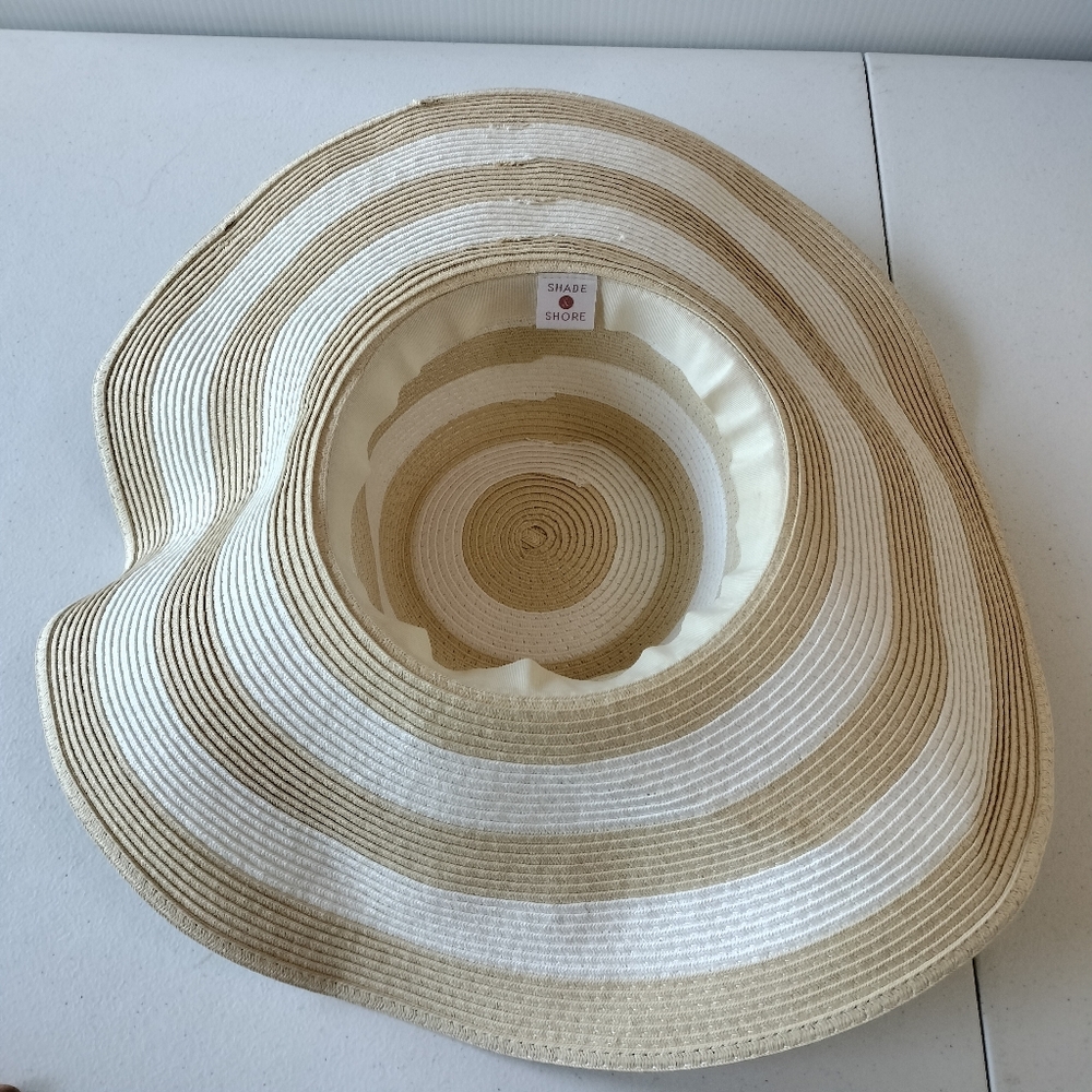 Shade & Shore packable straw floppy hat beach travel vacation white tan Beige - Picture 3 of 6